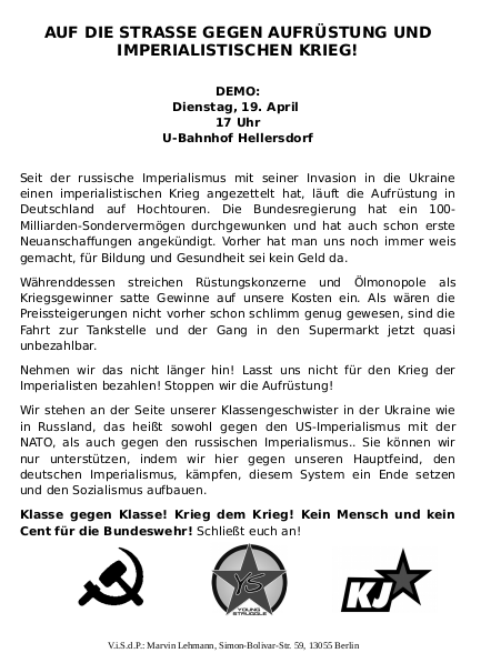 flugblatt demonstration hellersdorf april 2022