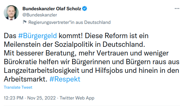 Tweet Scholz Bürgergeld
