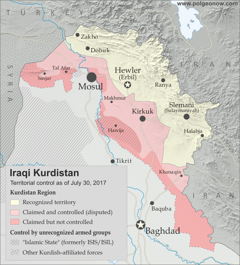 iraqi kurdistan map 2017 disputed territories control