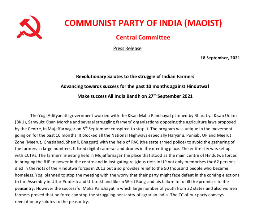 INDIA: Revolutionary Salutes to the struggle of Indian Farmers