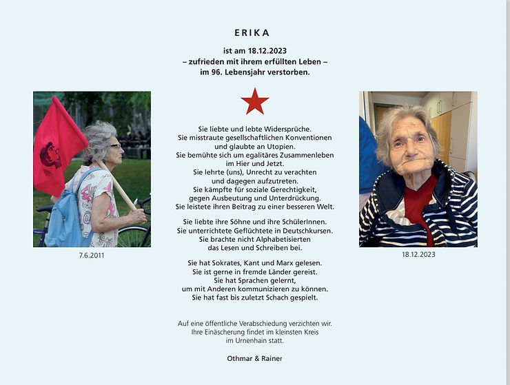 Österreich: Wir verneigen uns vor Genossin Erika. Ein Nachruf.