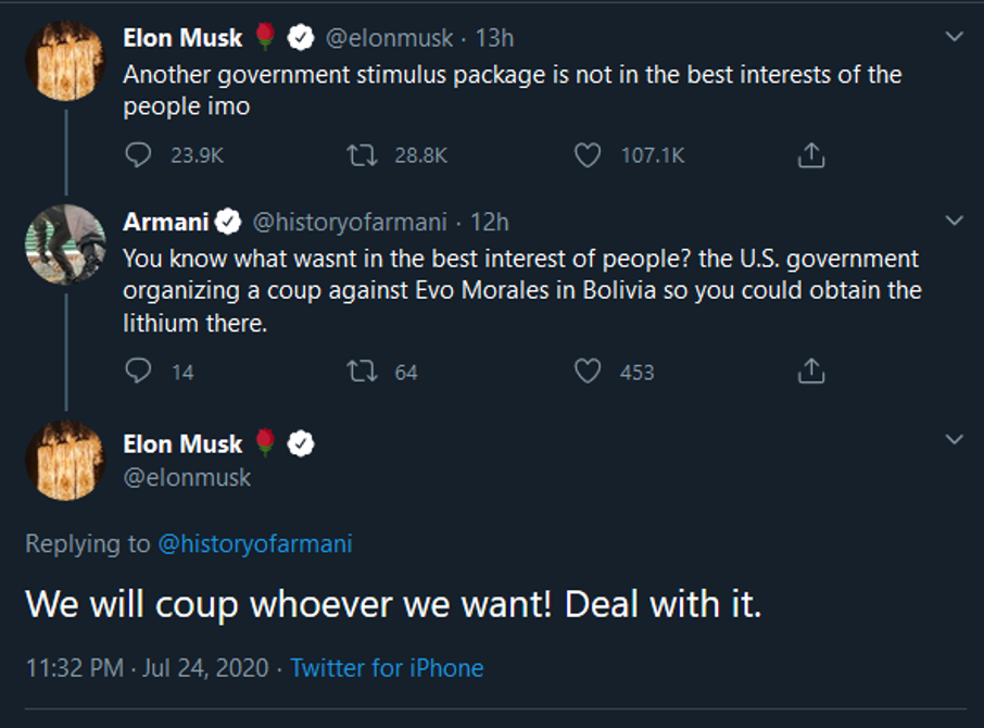 Elon Musk: „Wir machen Staatsstreiche wann immer wir wollen!“