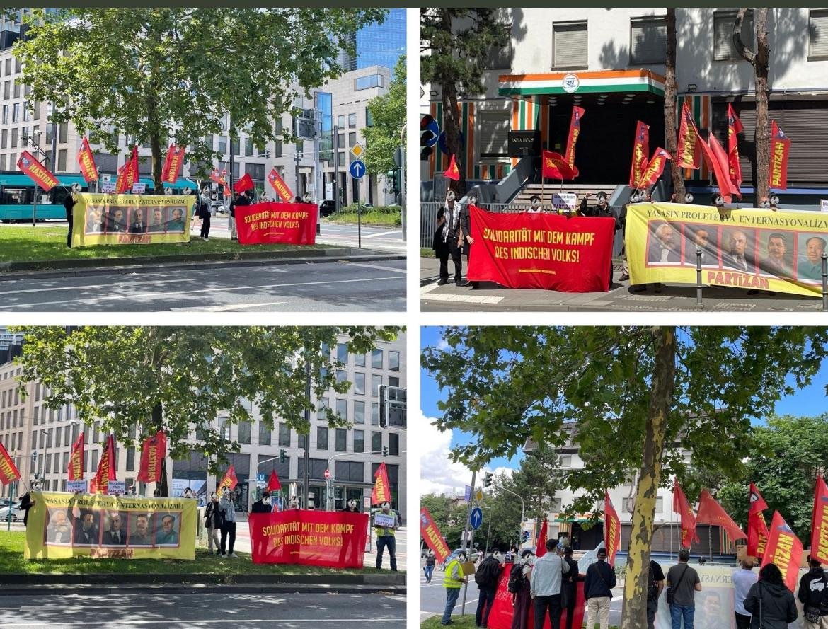 Vor dem indischen Konsulat in Frankfurt fand eine Kundgebung mit den Slogans „Lal Salaam“ und „Stoppt die Massaker in Indien!“ statt.