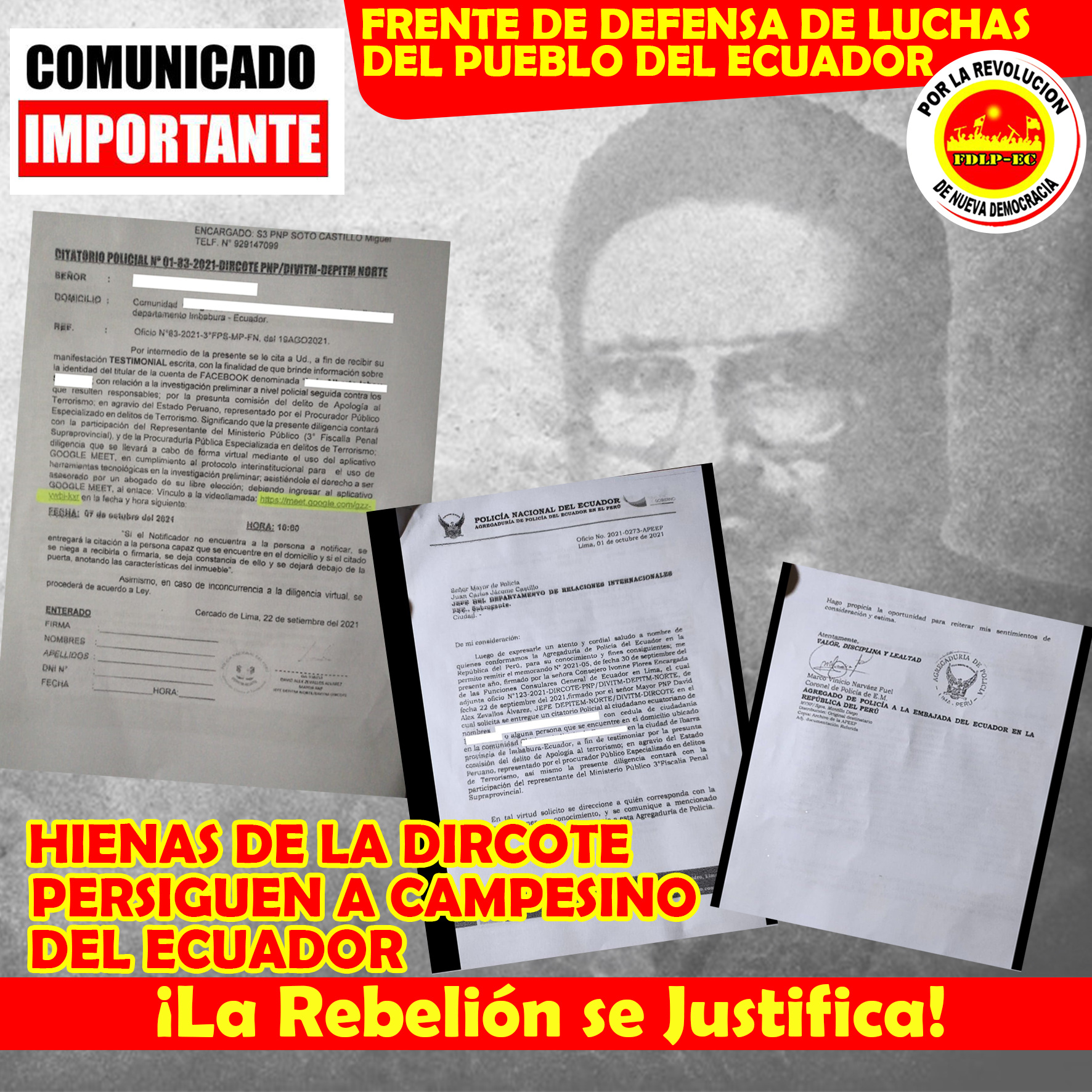 FDLP-EC: “DIRCOTE HYENAS HUNT ECUADORIAN PEASANT”