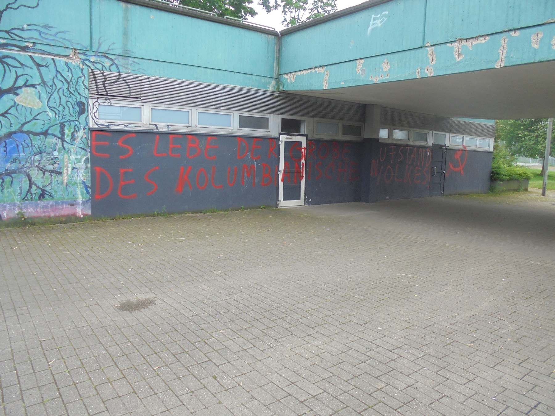 Wandmalungen in Essen zur Unterstützung des Volksaufstandes in Kolumbien angefertigt