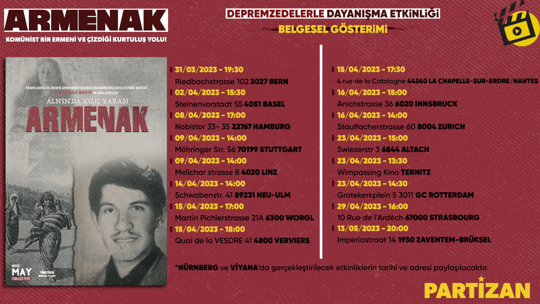 Europa: Filmvorführungen von Partizan im April