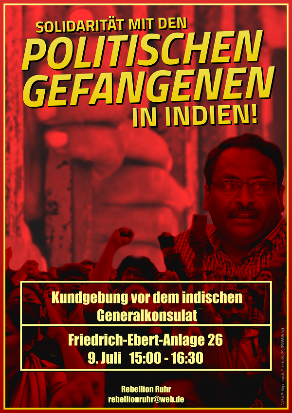 Frankfurt: Aufruf zur Kundgebung „Solidarität mit den politischen Gefangenen in Indien!“