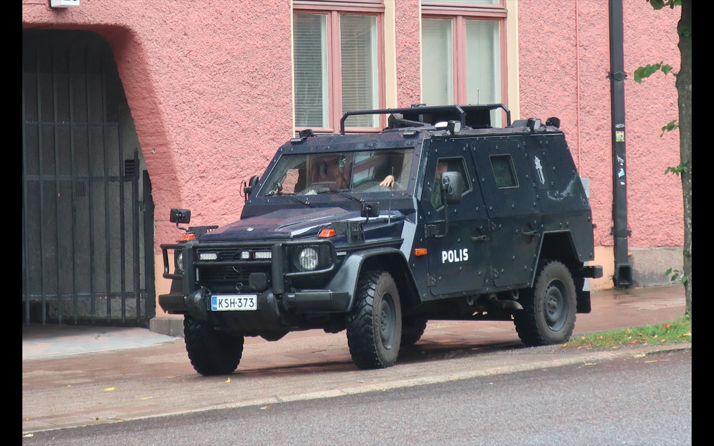 Demo von Faschisten in Turku, Finland, nur unter Schutz von militarisierter Polizei möglich
